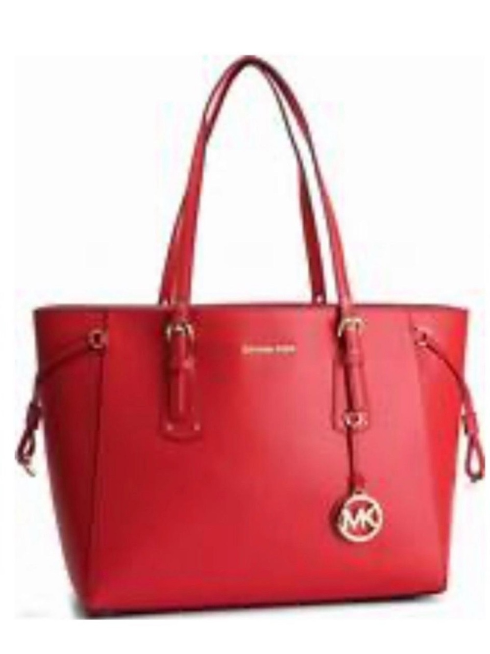 Michael Kors Red Leather Tote with MK Charm